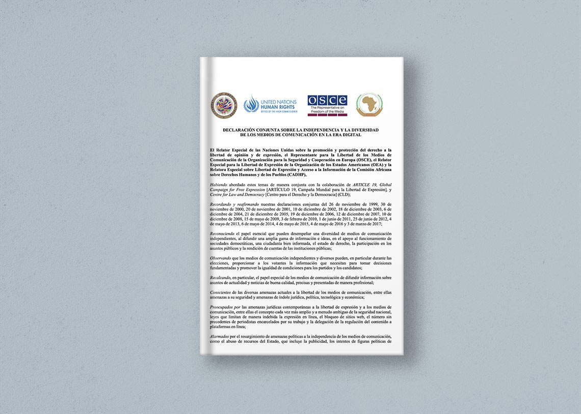Declaración conjunta sobre la independencia y la diversidad de los medios de comunicación en la era digital